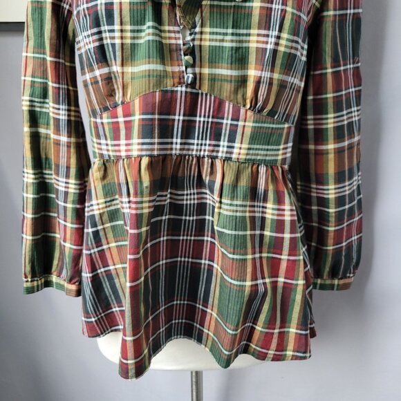 J. Crew Lia Plaid Ruffle Peplum Blouse Green Red 8 - Picture 7 of 14